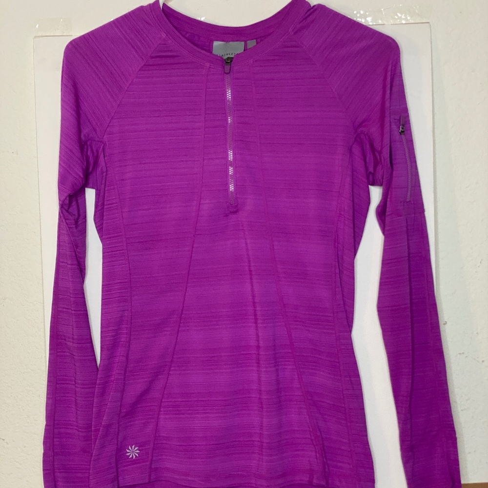 Athleta Womens Quarter Zip Running Pullover Fuchsia  Stripe Size S